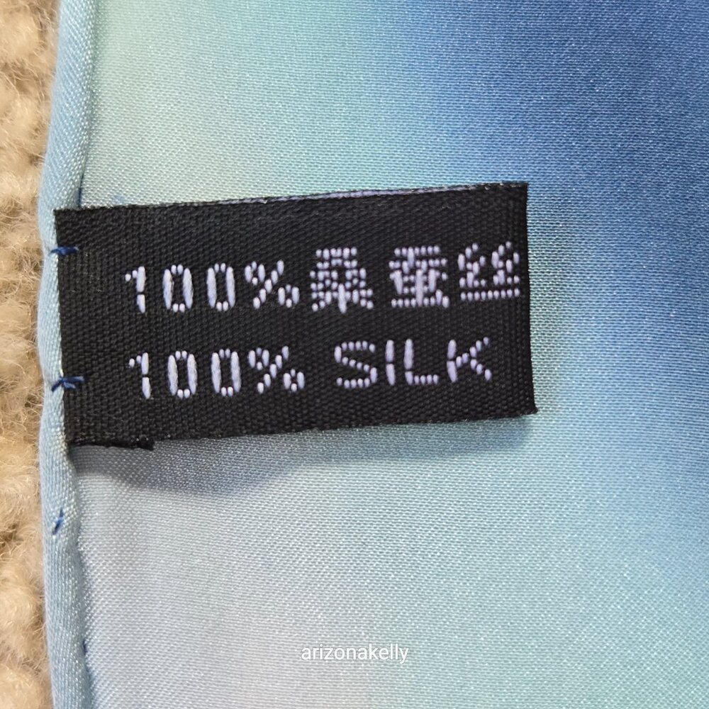 Large Silk Scarf Hand-Rolled Hems Blue - Picture 7 of 12